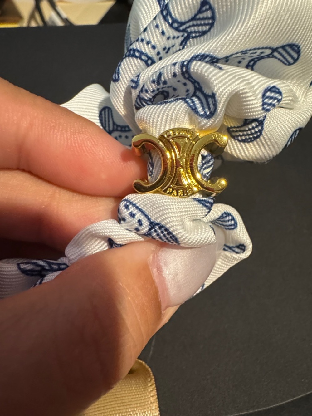 Triomphe Silk Scrunchie Hair Tie new - Navy - Picture 2 of 5